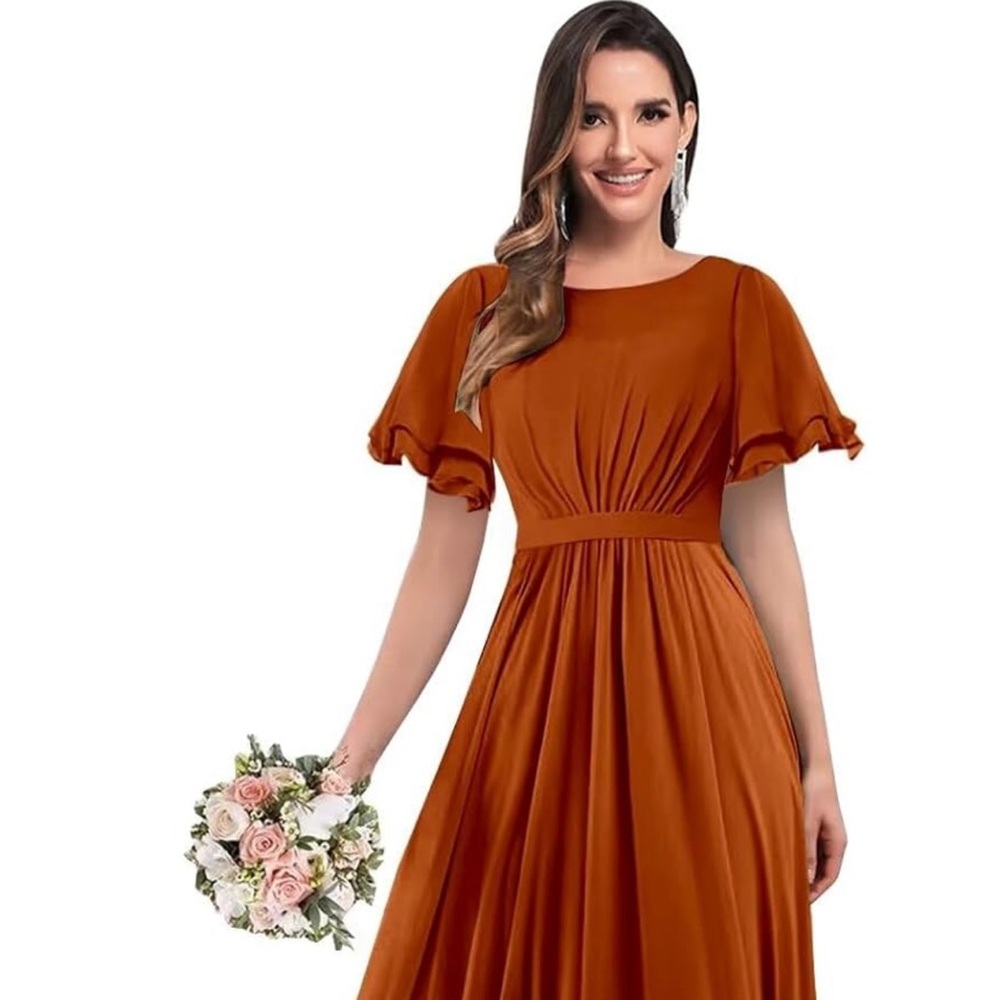 Orange Ruffled Off Shoulder Gown